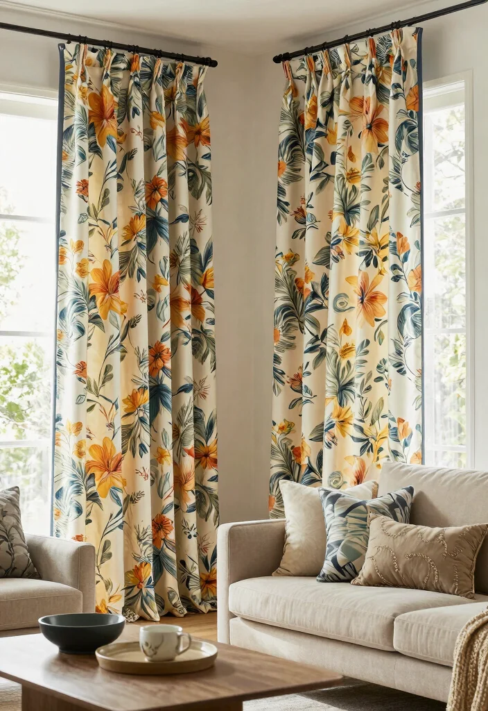 15 Artsy Living Room Ideas: Creative, Bold, and Expressive - 14. Statement Curtains 1