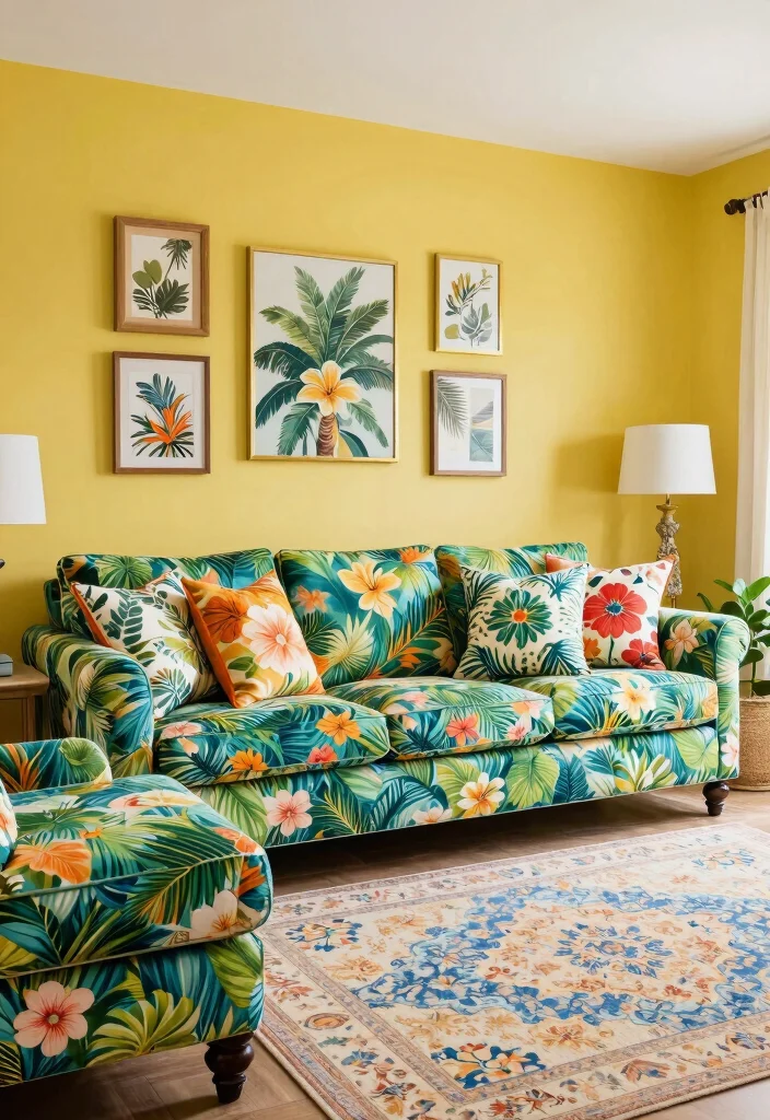 15 Caribbean Living Room Ideas: Colorful Breezy Style - 9. Tropical Patterns 1