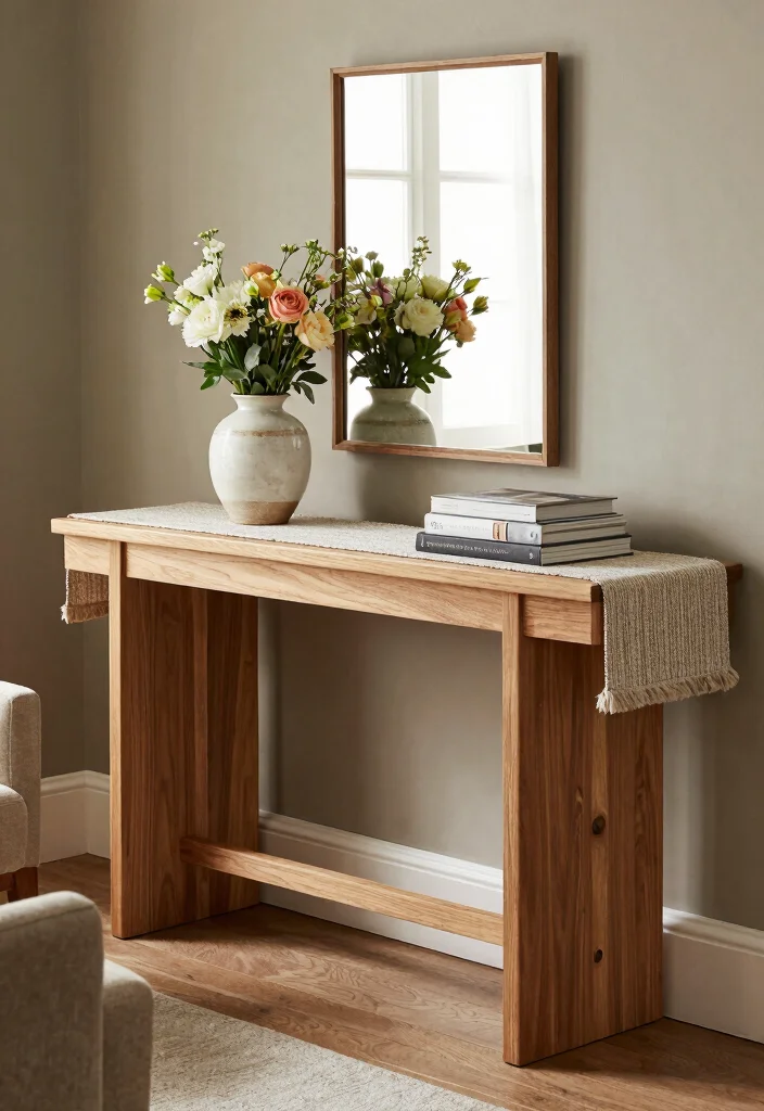 15 Console Living Room Ideas: Functional and Elegant - 1. Natural Wood Console Elegance 1