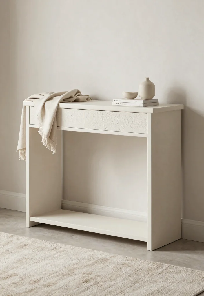 15 Console Living Room Ideas: Functional and Elegant - 11. Monochromatic Magic 1