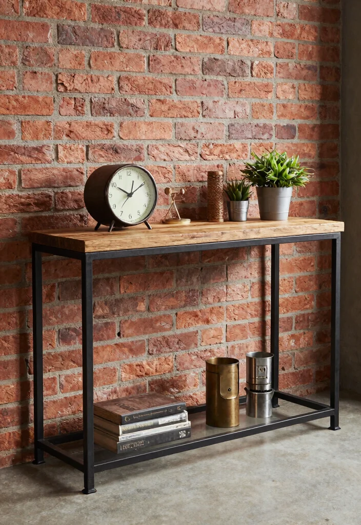 15 Console Living Room Ideas: Functional and Elegant - 12. Urban Industrial Vibes 1