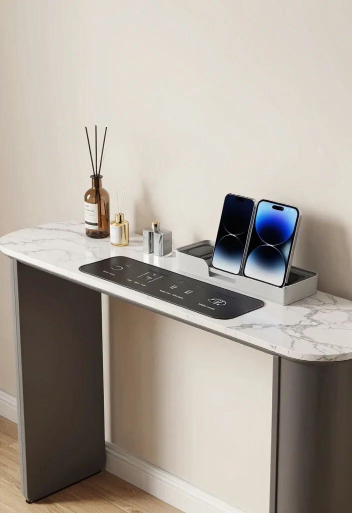 15 Console Living Room Ideas: Functional and Elegant - 15. Console Table for Smart Tech 1