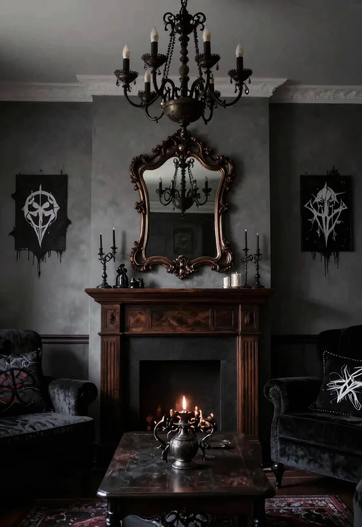 15 Emo Living Room Ideas Dark Expressive and Personal - 10. Gothic-Inspired Decor Elements 1