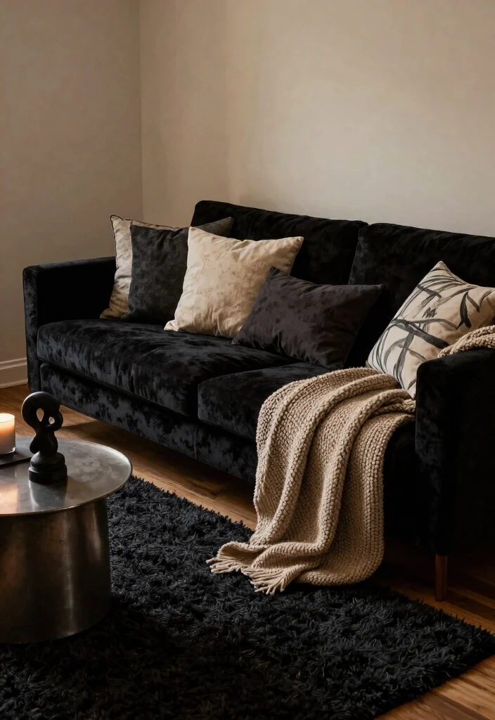 15 Emo Living Room Ideas Dark Expressive and Personal - 2. Textured Fabrics for Cozy Layers 1