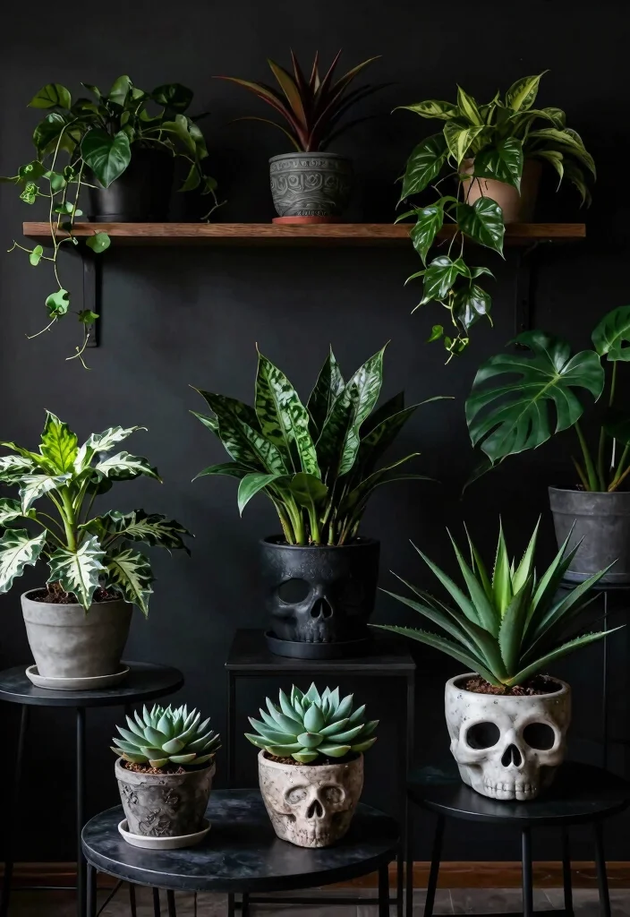 15 Emo Living Room Ideas Dark Expressive and Personal - 9. Embrace Dark Flora for Natural Beauty 1