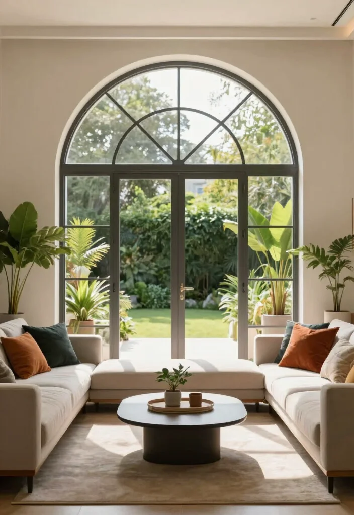 15 Living Room Arch Design Ideas: Elegant Architectural Touch - 10. Arched Glass Doors 1