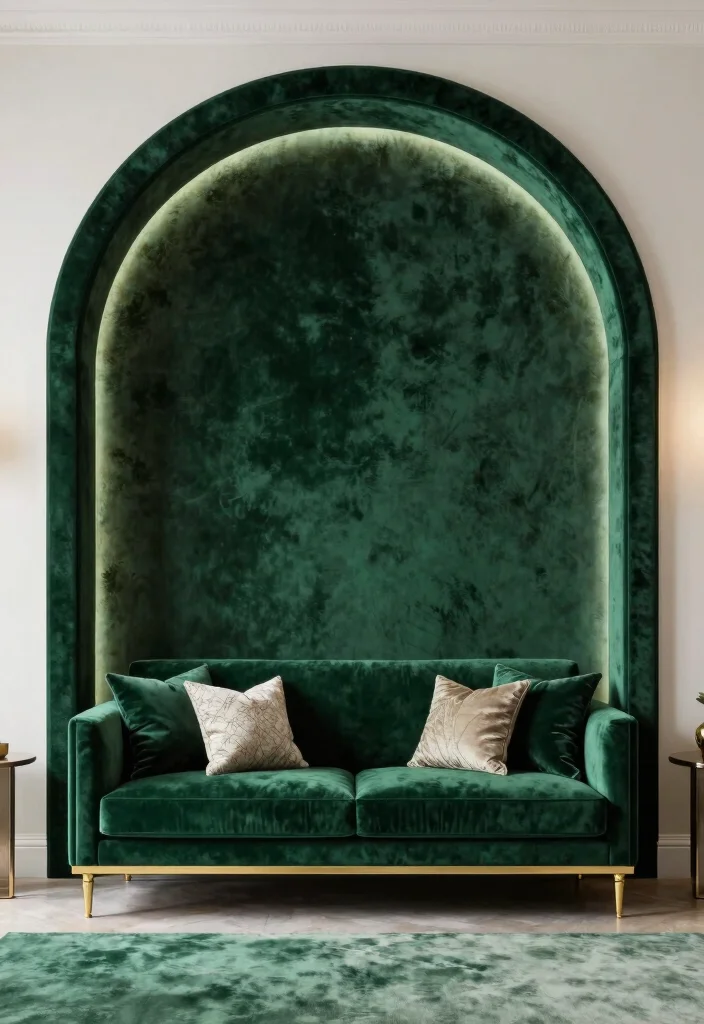 15 Living Room Arch Design Ideas: Elegant Architectural Touch - 15. Luxurious Velvet Arches 1