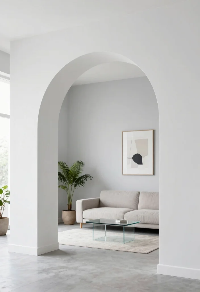 15 Living Room Arch Design Ideas: Elegant Architectural Touch - 3. Modern Minimalist Arch 1