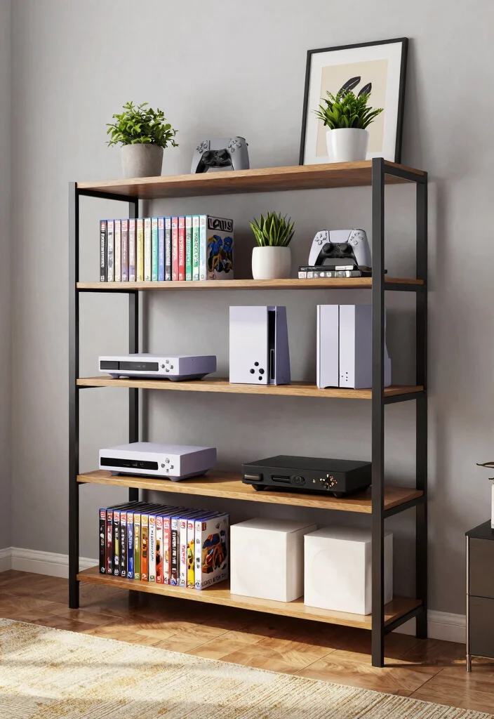 15 Living Room Gaming Ideas: Cool Functional Setups - 2. Stylish Game Storage Solutions 1