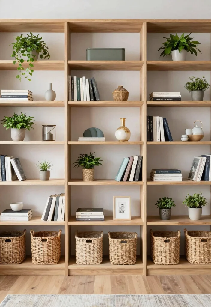 15 Living Room Studio Ideas for Smart Compact Living - 9. Open Shelving Display 1