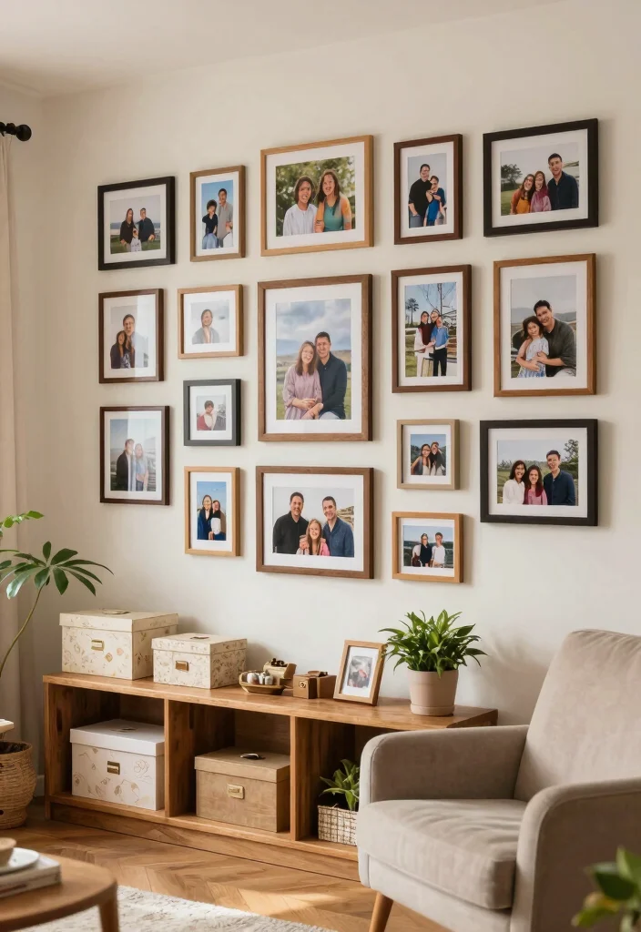 15 Living Room With No TV Ideas: Calm Conversation-Focused Spaces - 15. Celebrate Personal Stories with Displayed Memories 1