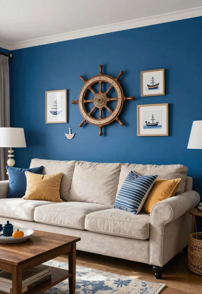 15 Nautical Living Room Ideas Fresh Coastal Charm - 12. Nautical Accent Wall 1