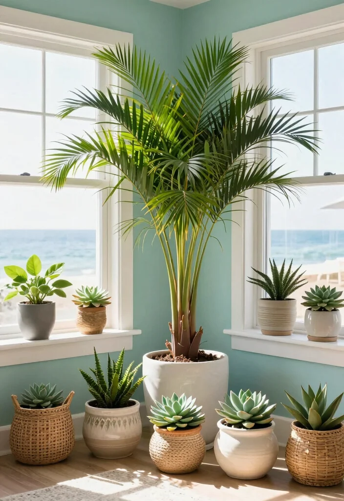 15 Nautical Living Room Ideas Fresh Coastal Charm - 13. Natural Elements with Indoor Plants 1