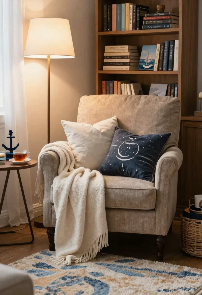 15 Nautical Living Room Ideas Fresh Coastal Charm - 14. Cozy Reading Nook with Nautical Touches 1
