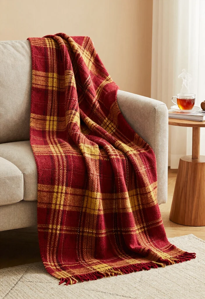 15 Tartan Living Room Ideas: Warm Classic Patterns - 1. Cozy Tartan Throw Blankets 1