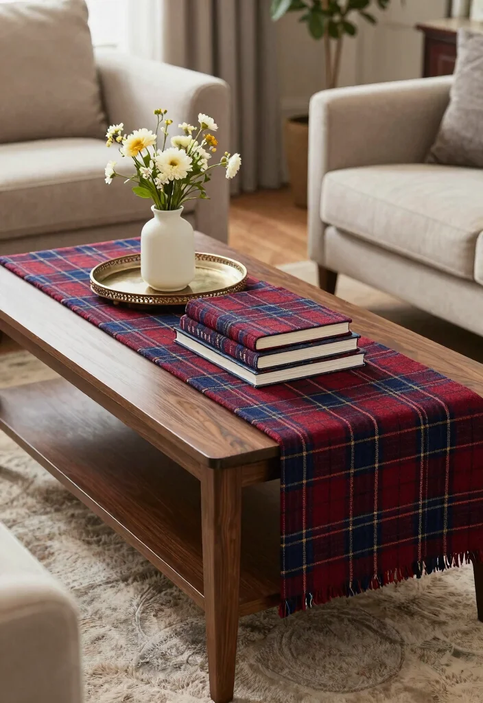 15 Tartan Living Room Ideas: Warm Classic Patterns - 8. Tartan Coffee Table Styling 1
