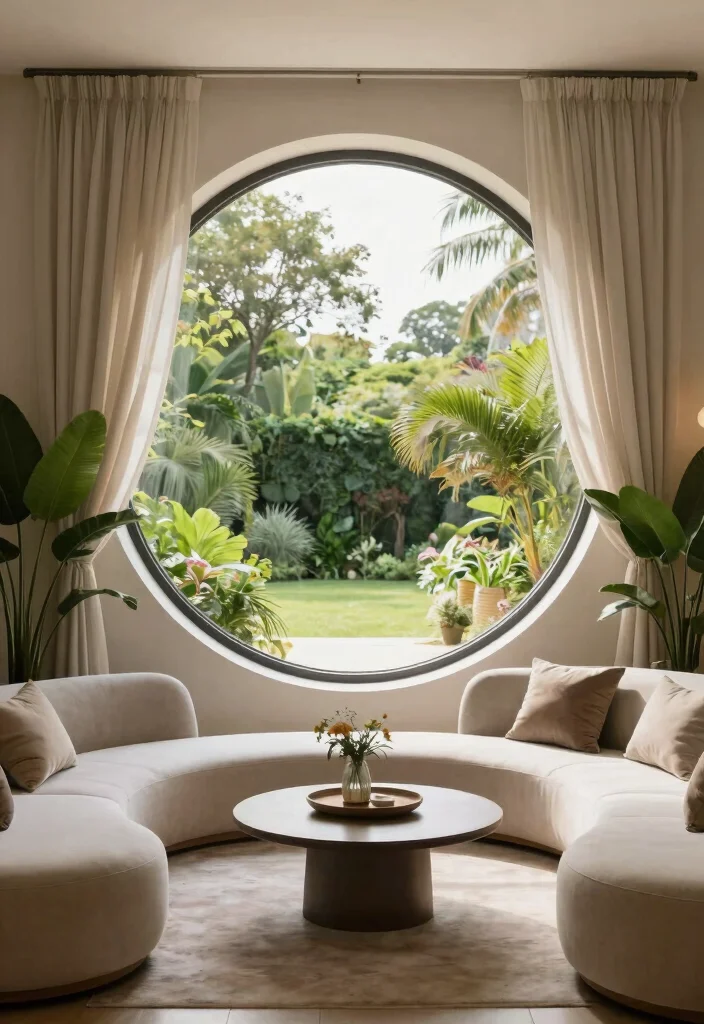 16 Circle Living Room Ideas: Unique Flowing Layouts - 10. Circular Windows for Unique Views 1