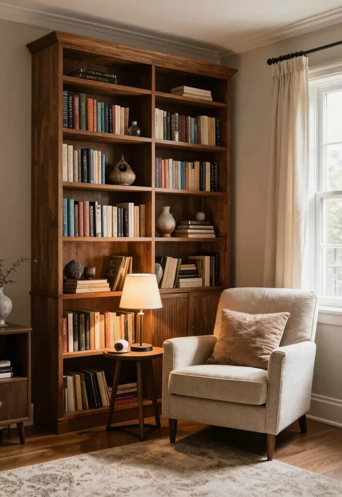 16 Downstairs Living Room Ideas: Cozy Practical Layouts - 7. Library Corner with Stylish Bookcases 1