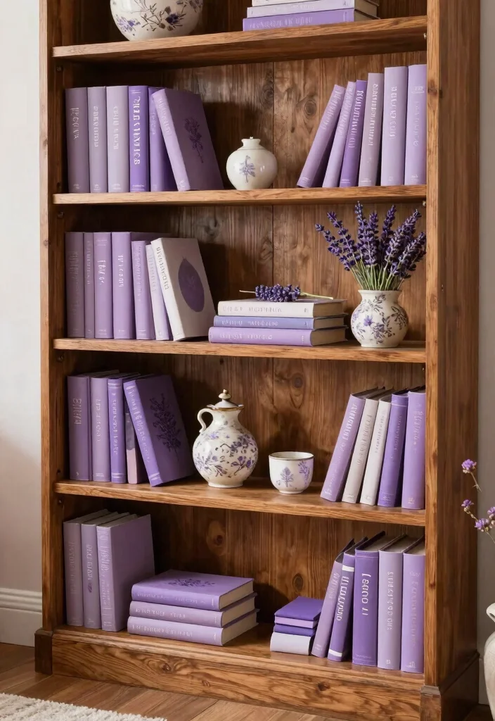 16 Lavender Living Room Ideas: Soft, Calm, and Dreamy - 11. Lavender-themed Books 1