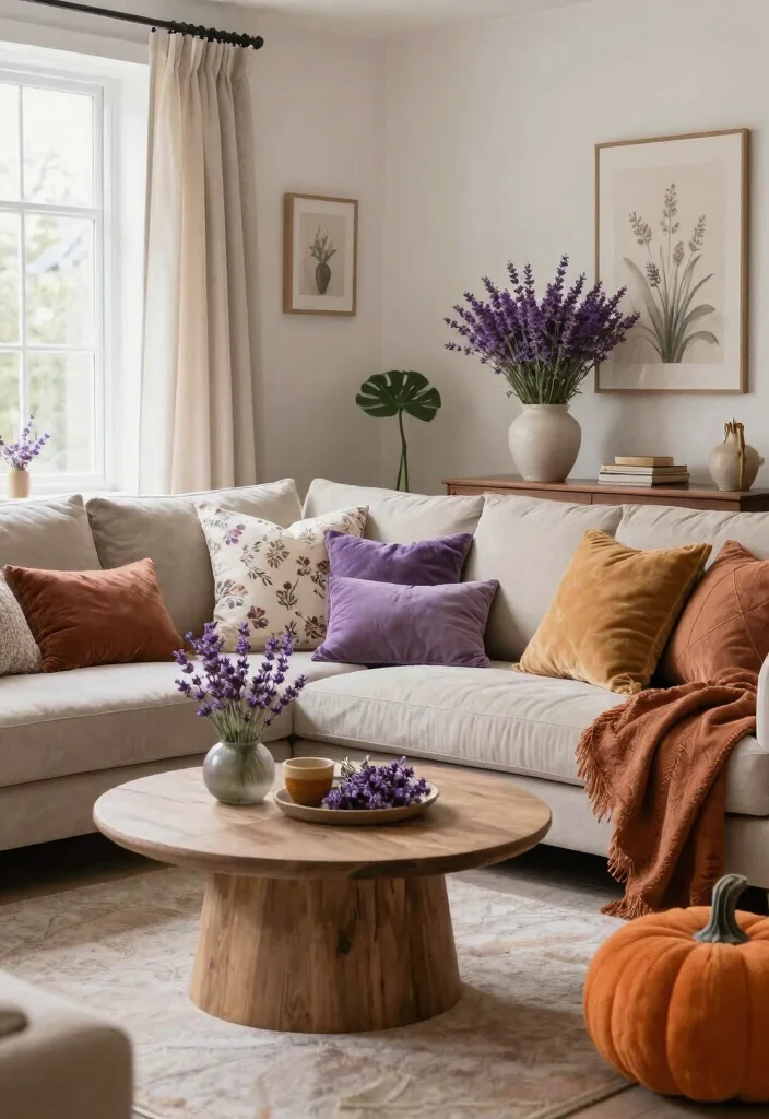 16 Lavender Living Room Ideas: Soft, Calm, and Dreamy - 15. Seasonal Decor 1