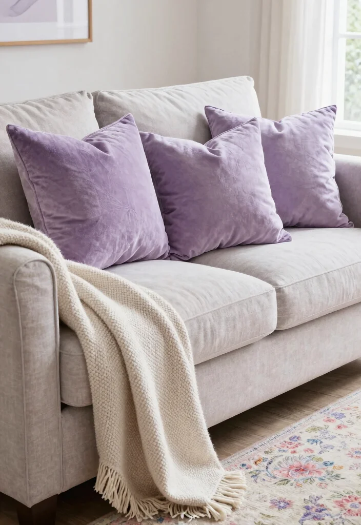 16 Lavender Living Room Ideas: Soft, Calm, and Dreamy - 3. Soft Lavender Throw Pillows 1