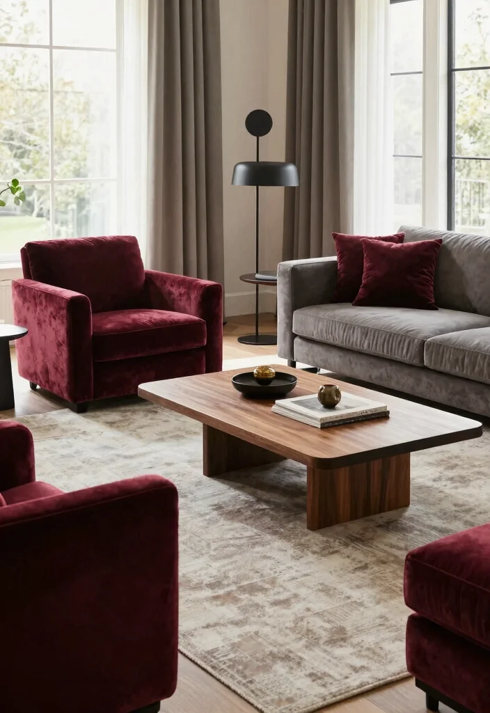 16 Living Room Burgundy Ideas: Rich, Warm, and Sophisticated - 5. Burgundy Accent Furniture 1
