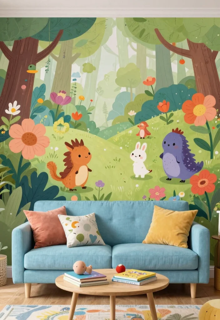 16 Living Room Mural Ideas for Artistic Statement Walls - 5. Whimsical Worlds: Fantasy Murals 1