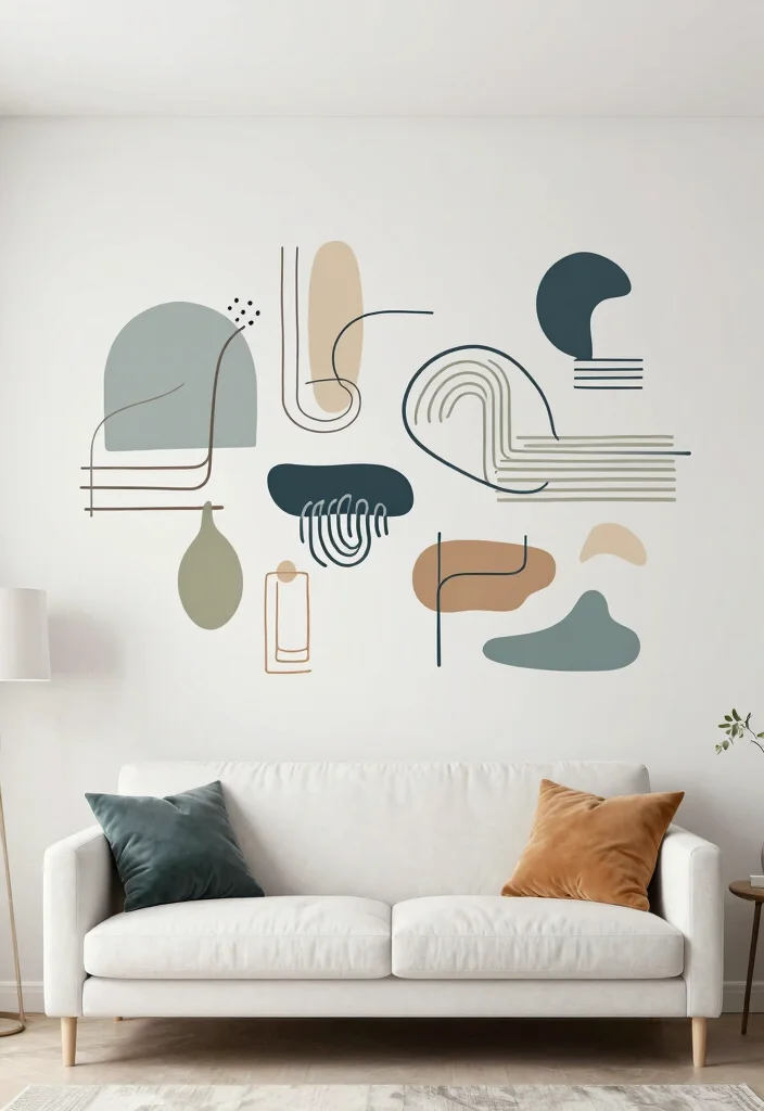 16 Living Room Mural Ideas for Artistic Statement Walls - 9. Artistic Decals: Subtle yet Striking 1