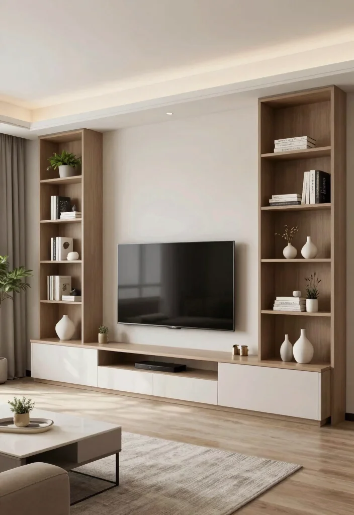 16 Living Room Shelving Ideas Practical and Decorative - 11. Integrated Shelving with Media Units 1
