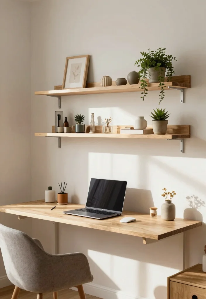 16 Living Room Shelving Ideas Practical and Decorative - 15. Wall-Mounted Floating Desk Shelves 1