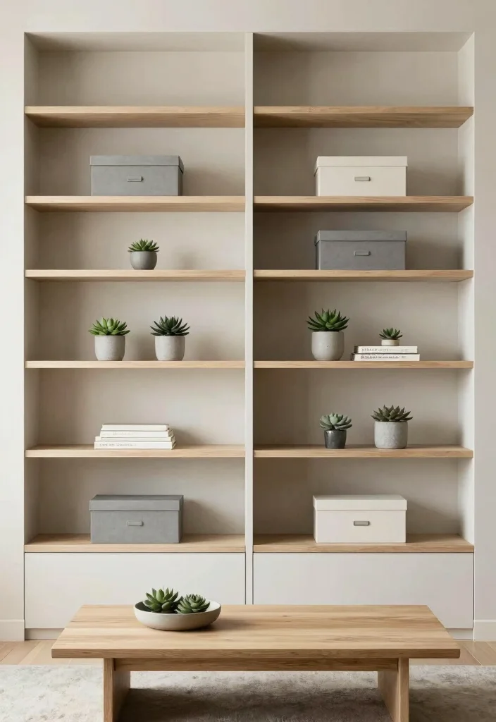 16 Monochromatic Living Room Ideas for a Clean, Cohesive Style - 13. Open Shelving Solutions 1