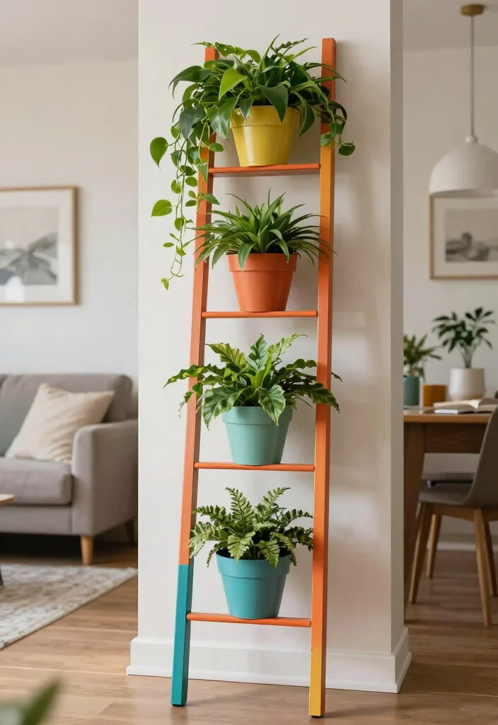 16 Plant Aesthetic Living Room Ideas for Lush Cozy Decor - 10. Plant Ladders 1