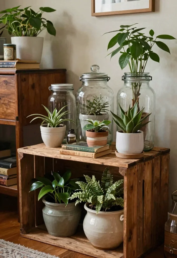 16 Plant Aesthetic Living Room Ideas for Lush Cozy Decor - 11. Vintage Plant Decor 1