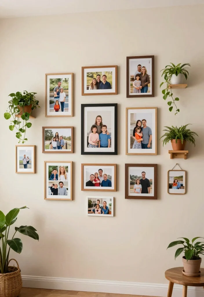 16 Plant Aesthetic Living Room Ideas for Lush Cozy Decor - 13. Family Gallery with Plants 1