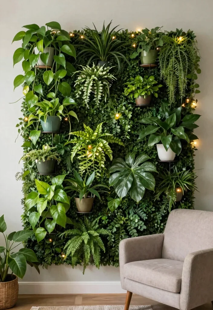 16 Plant Aesthetic Living Room Ideas for Lush Cozy Decor - 3. Green Wall Magic 1