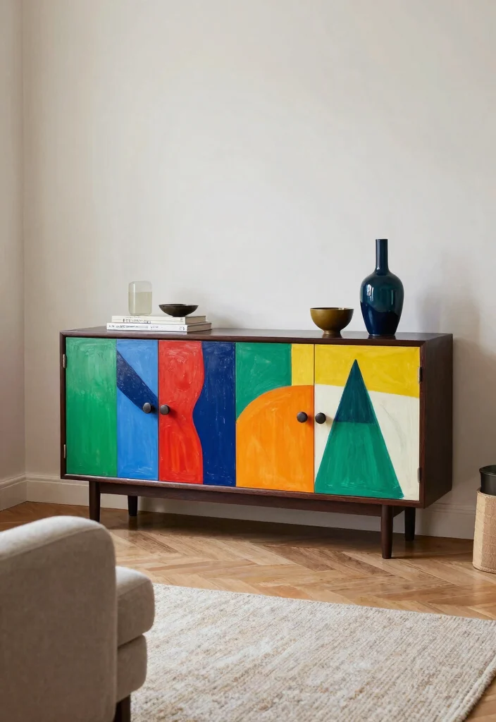 16 Sideboards Living Room Ideas: Storage Meets Style - 13. Artistic Pieces 1