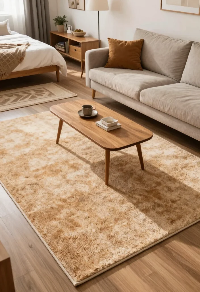 17 Bed Living Room Ideas: Smart Studio Layouts - 14. Use Area Rugs to Define Spaces 1