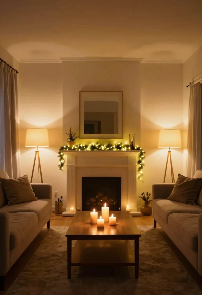 17 Christmas Living Room Aesthetic Ideas: Festive Cozy Magic - 8. Layered Lighting 1