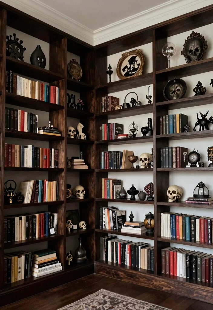 17 Creepy Living Room Ideas for a Dark Moody Aesthetic - 12. Floor-to-Ceiling Bookshelves 1