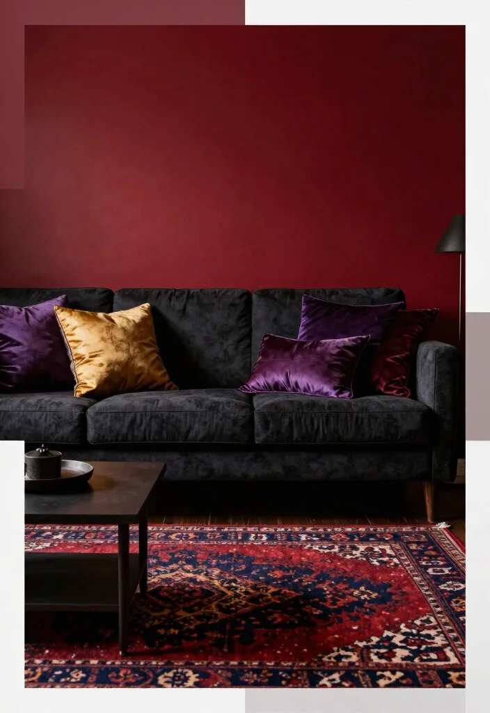 17 Creepy Living Room Ideas for a Dark Moody Aesthetic - 13. Bold Accent Colors 1