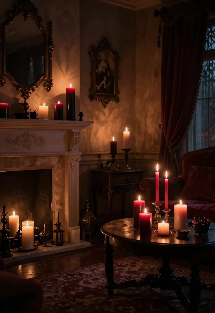 17 Creepy Living Room Ideas for a Dark Moody Aesthetic - 3. Eerie Ambiance with Candles 1