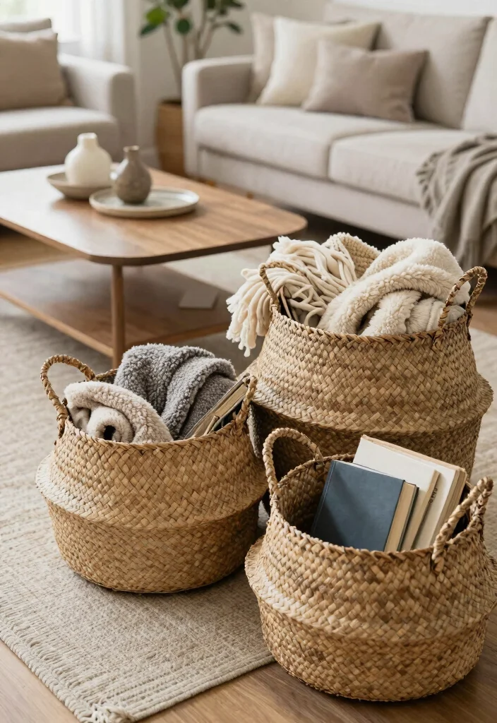 17 Living Room Basket Ideas Stylish Storage Solutions - 1. Woven Seagrass Baskets 1
