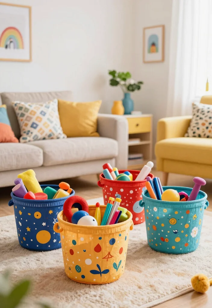 17 Living Room Basket Ideas Stylish Storage Solutions - 16. Baskets for Kids' Spaces 1