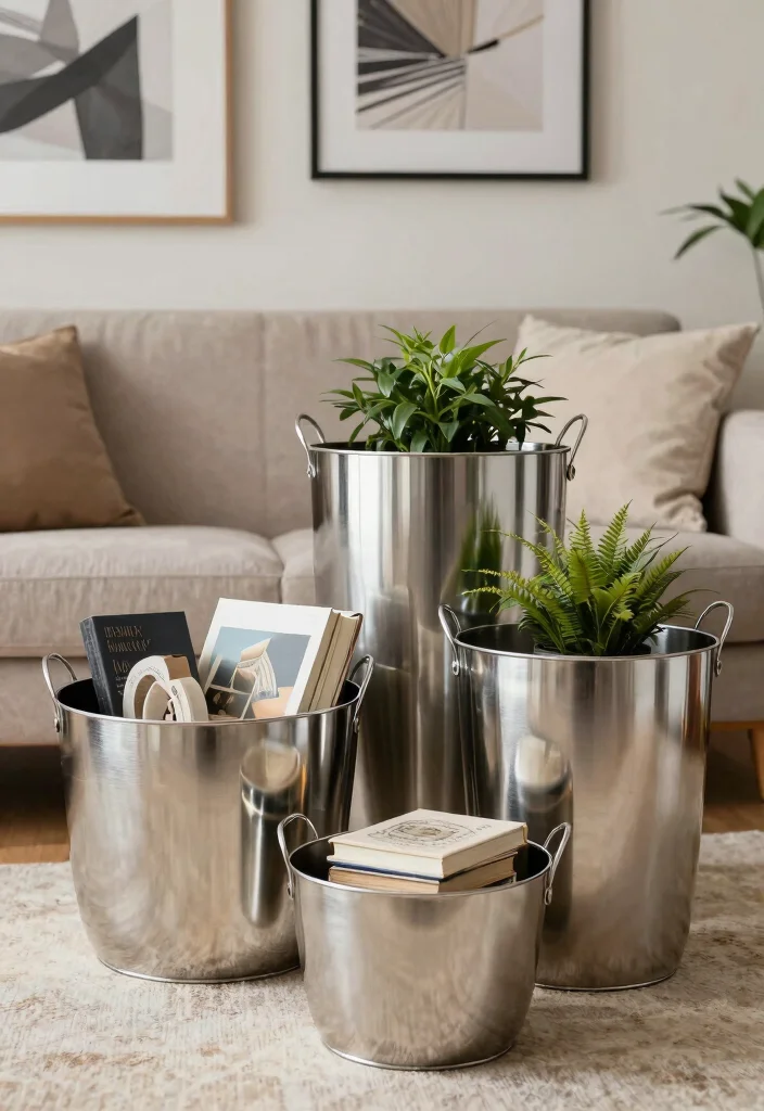 17 Living Room Basket Ideas Stylish Storage Solutions - 5. Chic Metal Baskets 1