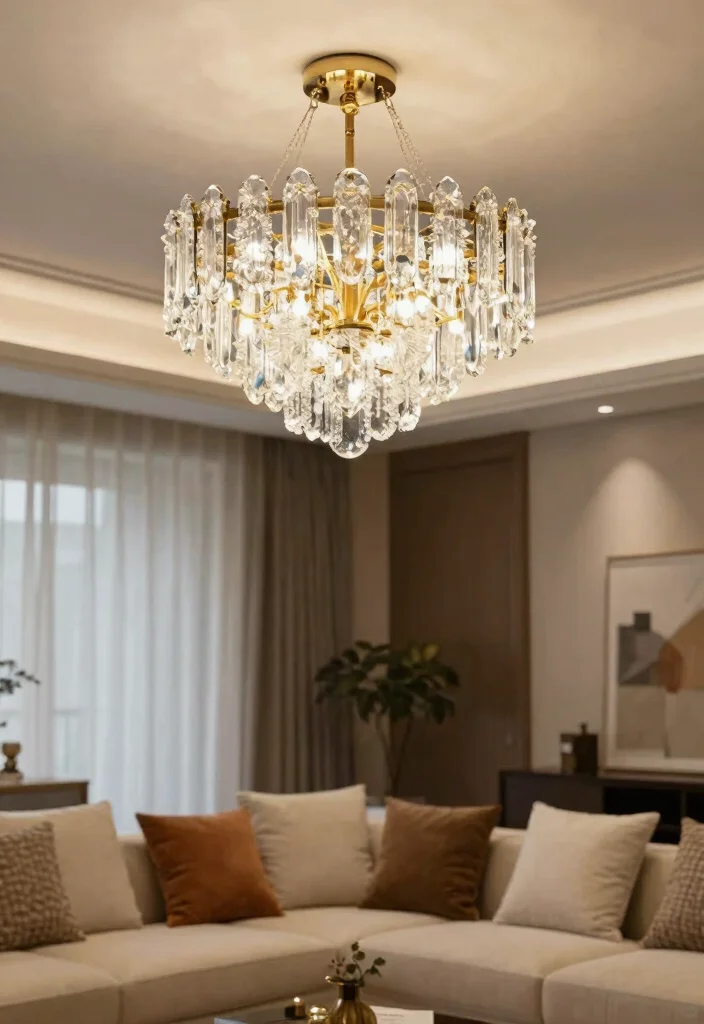 17 Living Room Lights Ideas Layered Cozy Ambience - 12. Chandeliers for Elegance 1