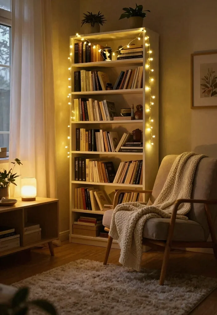 17 Living Room Lights Ideas Layered Cozy Ambience - 15. Fairy Lights for a Dreamy Aesthetic 1