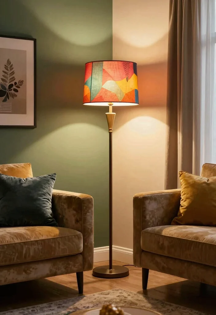 17 Living Room Lights Ideas Layered Cozy Ambience - 17. Accent Colors in Lighting 1