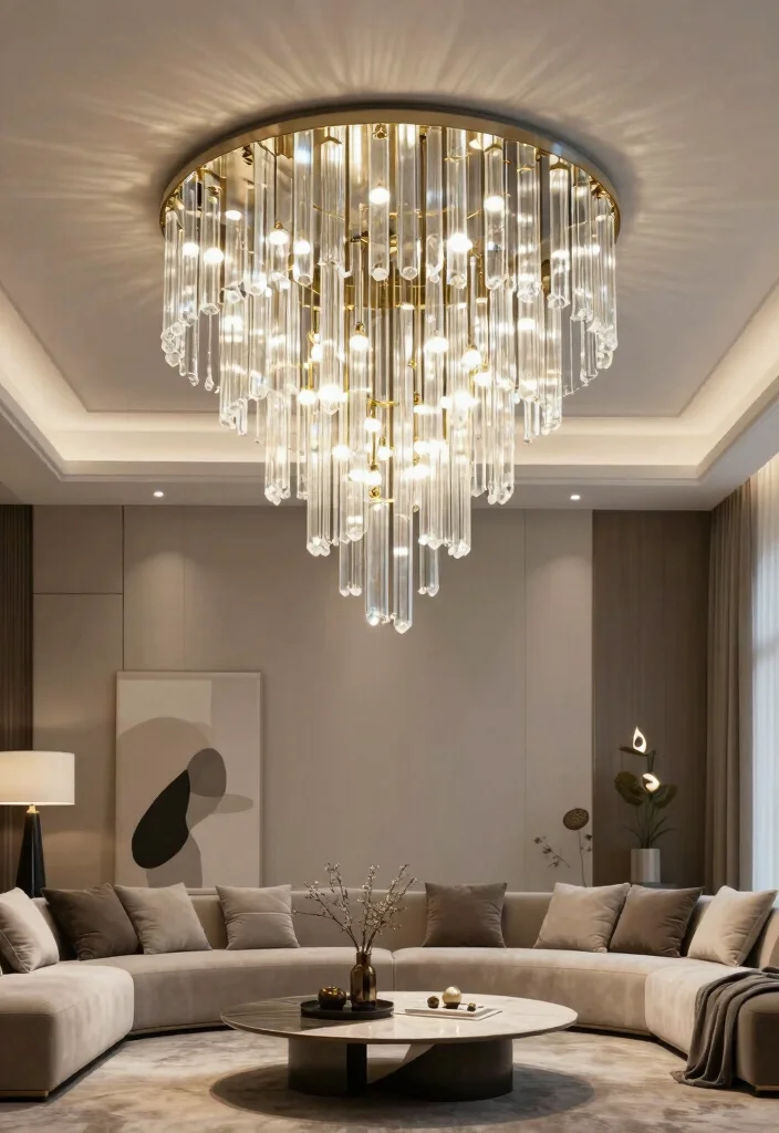 17 Living Room Lights Ideas Layered Cozy Ambience - 6. Layered Ceiling Fixtures 1