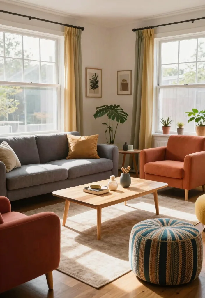 17 Living Room With Two Windows Ideas for Balanced Bright Layouts - 14. Mixed Seating Options 1