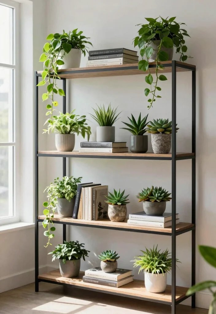 18 Botanical Living Room Ideas Fresh Green and Lively - 3. Indoor Plant Shelves 1